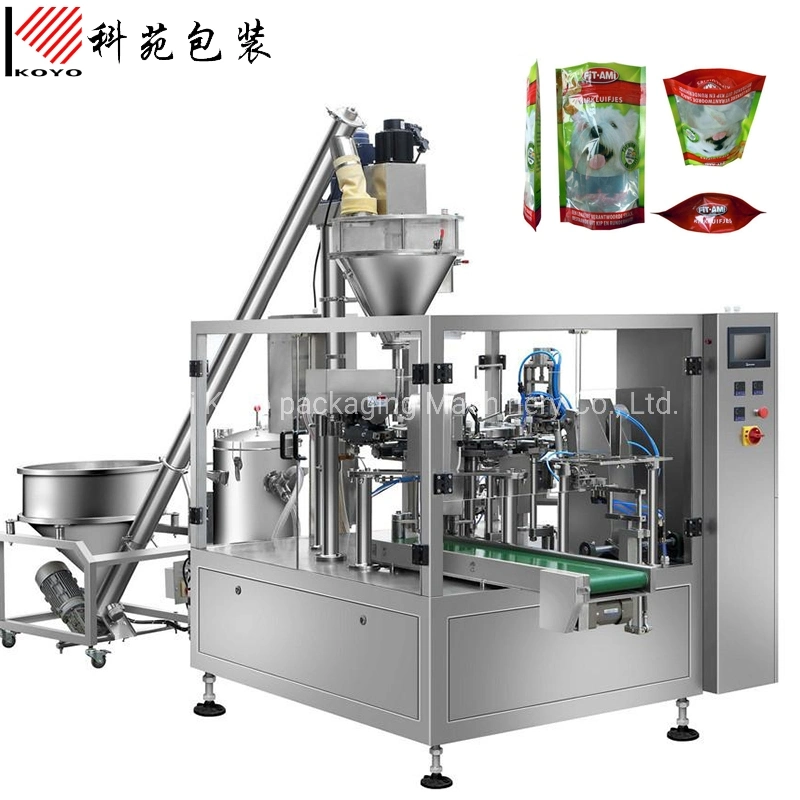 Auger Filler+Automatic Rotary Premade Bag Packing Machine for Packaging Milk Chili Spice Coffee Seasoning Powder Wheat Flour in Flat Zipper Doypack Stand up Bag