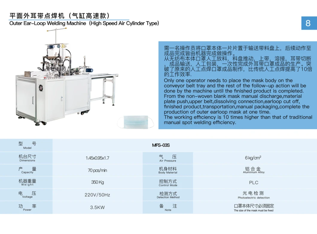 Surgical Outer Ear-Loop Weliding Face Mask Machine (High Speed Air Cylinder Type)
