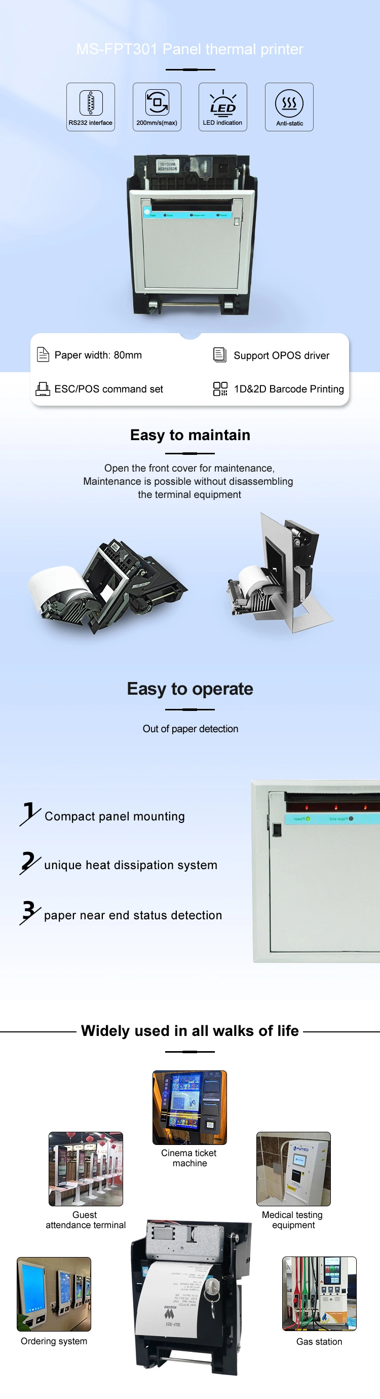 80mm Ultra-Thin Design Printer Ms-Fpt301 Series